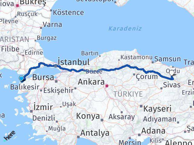 Çanakkale Mesudiye Ordu Arası Kaç Km - Yol Haritası