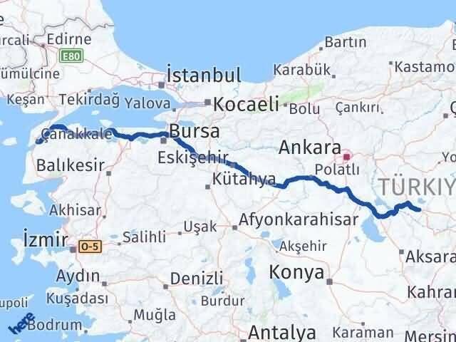 Çanakkale Mucur Kırşehir Arası Kaç Km - Yol Haritası