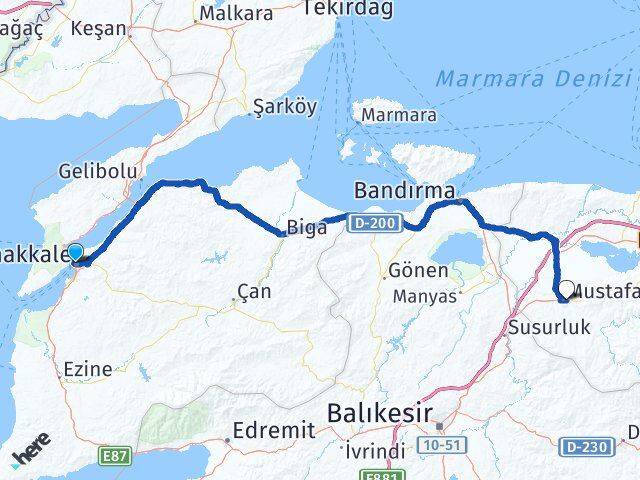 Çanakkale Mustafakemalpaşa Bursa Arası Kaç Km - Yol Haritası