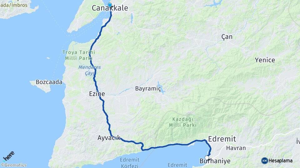 Çanakkale Ören Burhaniye Balıkesir Arası Kaç Km - Yol Haritası