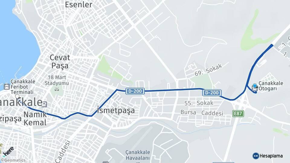 Çanakkale Otogarı Çanakkale Arası Kaç Km - Yol Tarifi