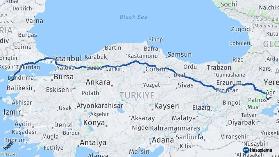 Çanakkale Patnos Ağrı Arası Kaç Km - Yol Haritası