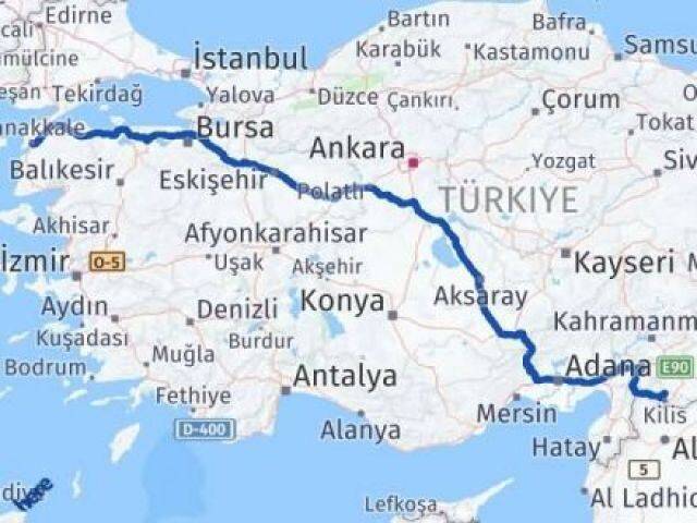 Çanakkale Polateli Kilis Arası Kaç Km - Yol Haritası