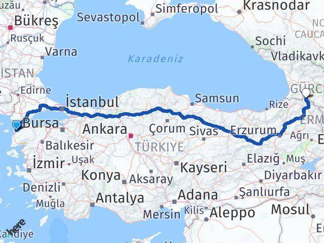 Çanakkale Posof Ardahan Arası Kaç Km - Yol Haritası