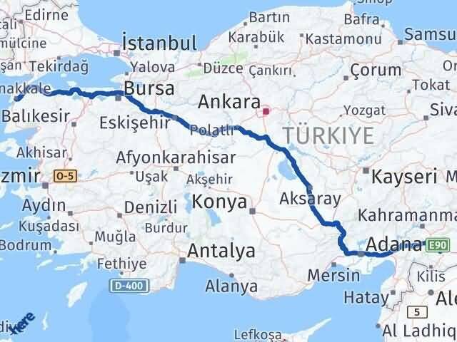 Çanakkale Şahinbey Gaziantep Arası Kaç Km - Yol Haritası
