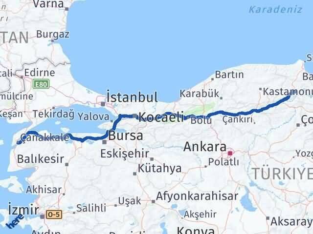 Çanakkale Saraydüzü Sinop Arası Kaç Km - Yol Haritası