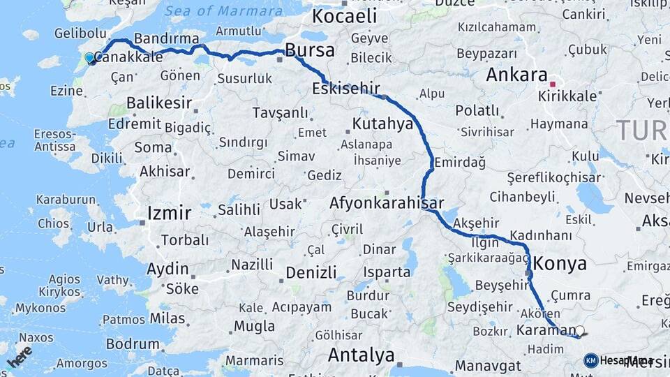 Çanakkale Sarıcaeli Arası Kaç Km - Yol Haritası