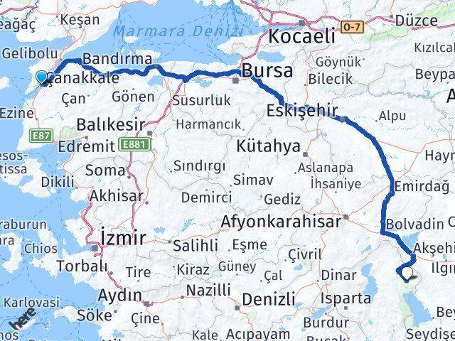 Çanakkale Şarkikaraağaç Isparta Arası Kaç Km - Yol Haritası