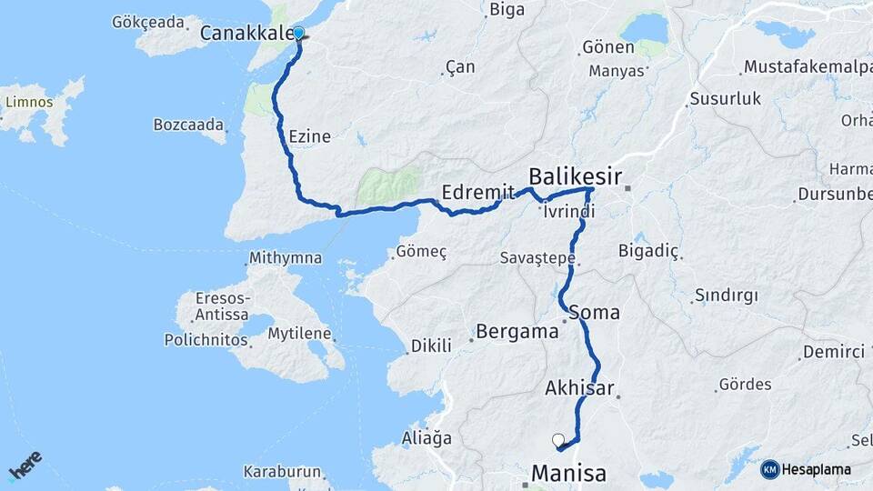 Çanakkale Saruhanlı Manisa Arası Kaç Km - Yol Haritası