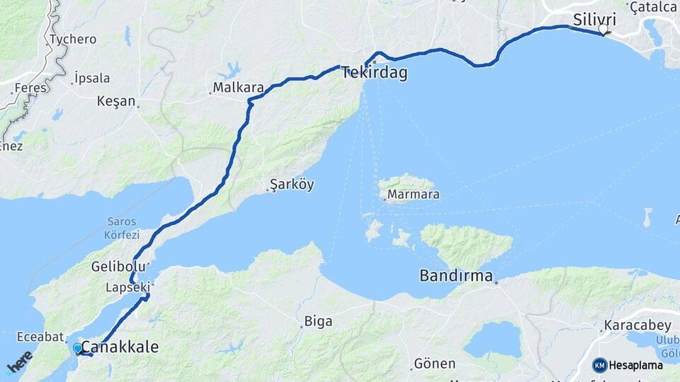 Çanakkale Selimpaşa Silivri İstanbul Arası Kaç Km - Yol Haritası