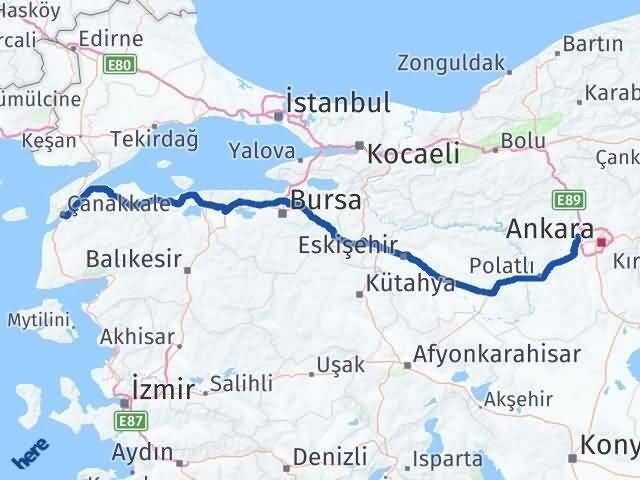 Çanakkale Sincan Ankara Arası Kaç Km - Yol Haritası