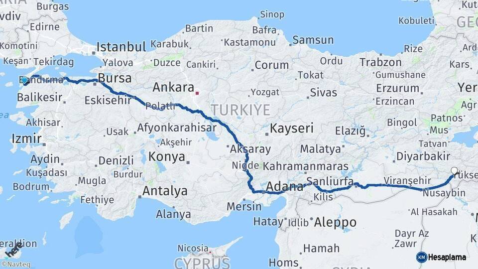 Çanakkale Şırnak Arası Kaç Km - Yol Haritası