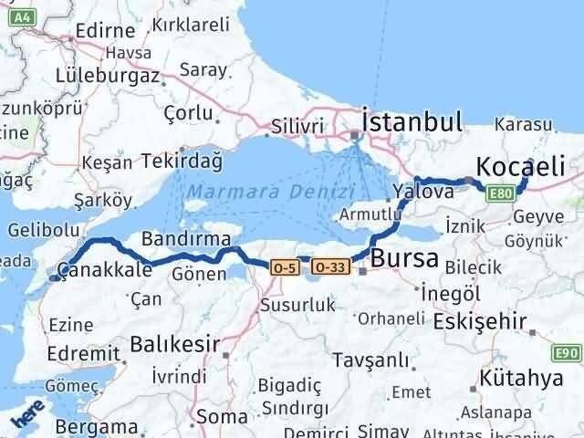 Çanakkale Söğütlü Sakarya Arası Kaç Km - Yol Haritası