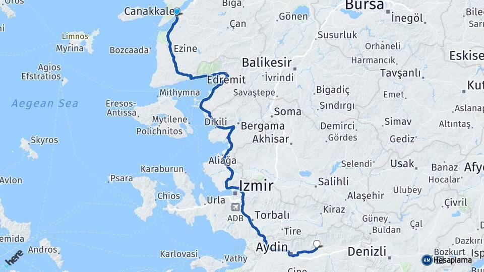 Çanakkale Sultanhisar Aydın Arası Kaç Km - Yol Haritası