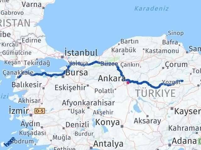 Çanakkale Sulusaray Tokat Arası Kaç Km - Yol Haritası