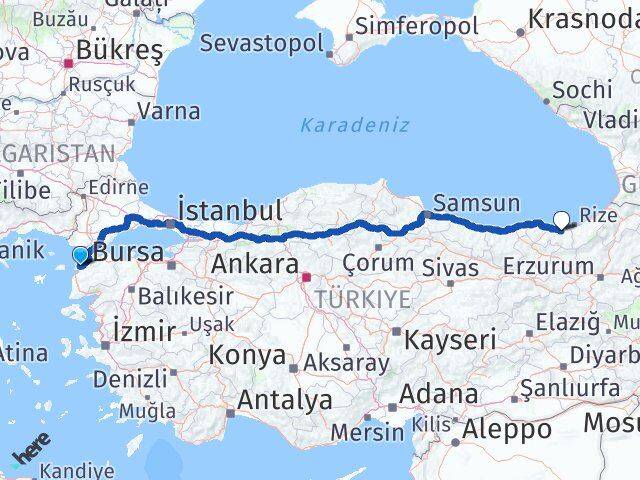 Çanakkale Sürmene Trabzon Arası Kaç Km - Yol Haritası