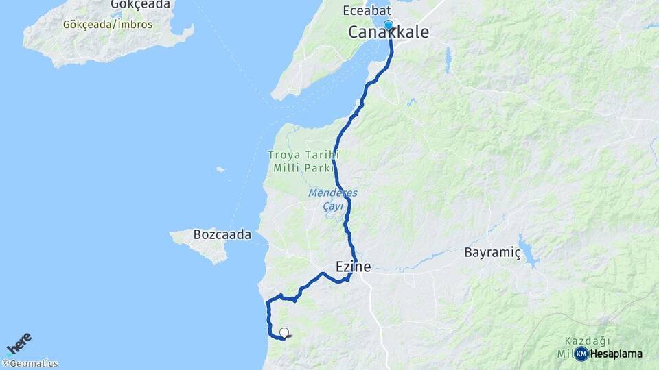 Çanakkale Tavaklı Ezine Arası Kaç Km - Yol Haritası