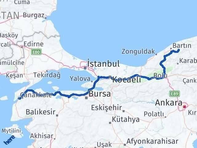 Çanakkale Ulus Bartın Arası Kaç Km - Yol Haritası