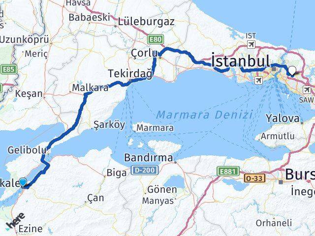 Çanakkale Ümraniye İstanbul Arası Kaç Km - Yol Haritası