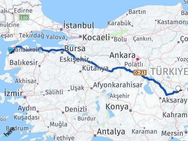 Çanakkale Ürgüp Nevşehir Arası Kaç Km - Yol Haritası