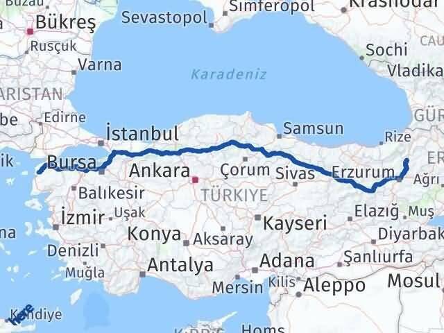 Çanakkale Uzundere Erzurum Arası Kaç Km - Yol Haritası