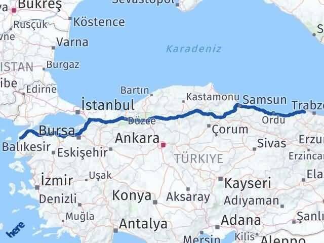 Çanakkale Vakfıkebir Trabzon Arası Kaç Km - Yol Haritası
