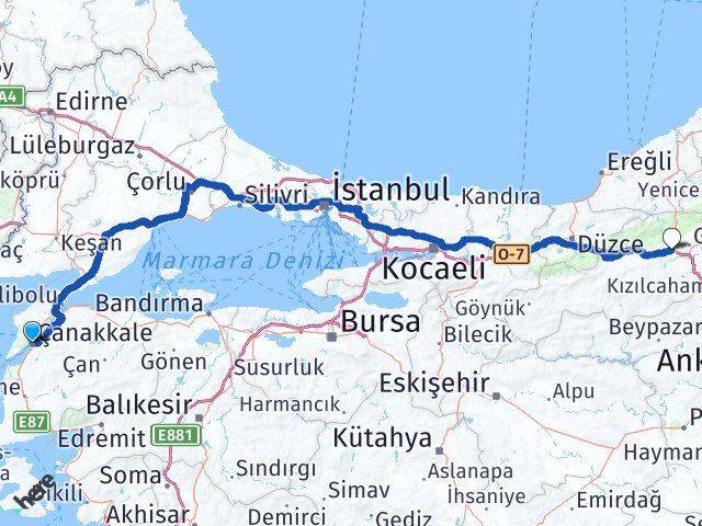 Çanakkale Yeniçağa Bolu Arası Kaç Km - Yol Haritası