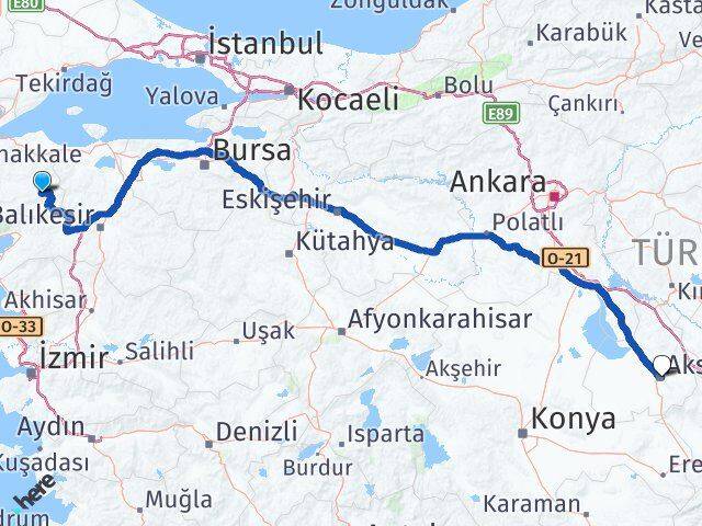 Çanakkale Yenice Aksaray Arası Kaç Km - Yol Haritası