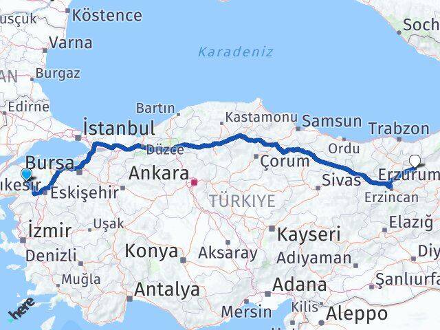 Çanakkale Yenice Bayburt Arası Kaç Km - Yol Haritası