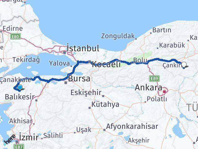 Çanakkale Yenice Çankırı Arası Kaç Km - Yol Haritası