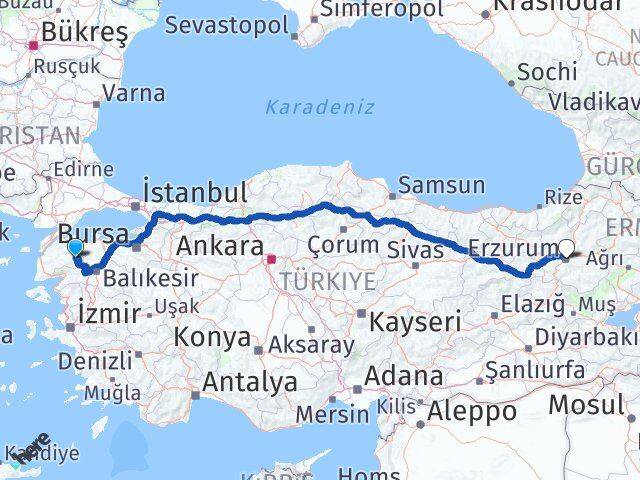 Çanakkale Yenice Erzurum Arası Kaç Km - Yol Haritası