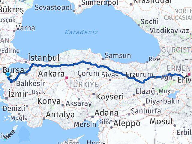 Çanakkale Yenice Iğdır Arası Kaç Km - Yol Haritası
