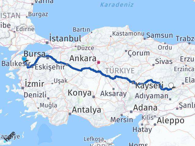 Çanakkale Yenice Malatya Arası Kaç Km - Yol Haritası