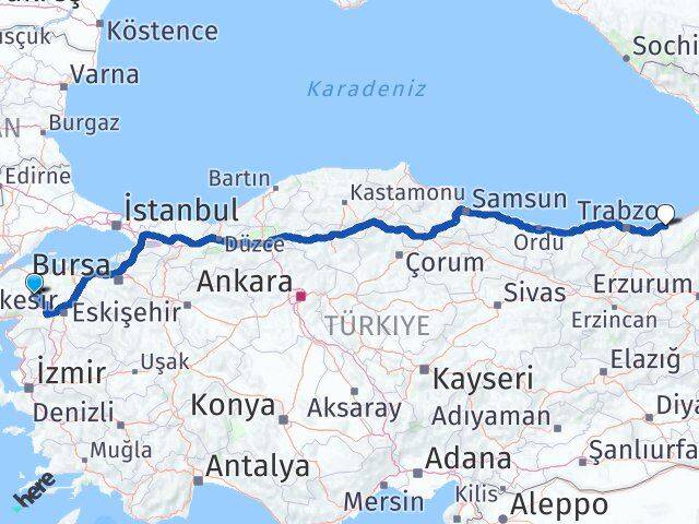 Çanakkale Yenice Rize Arası Kaç Km - Yol Haritası