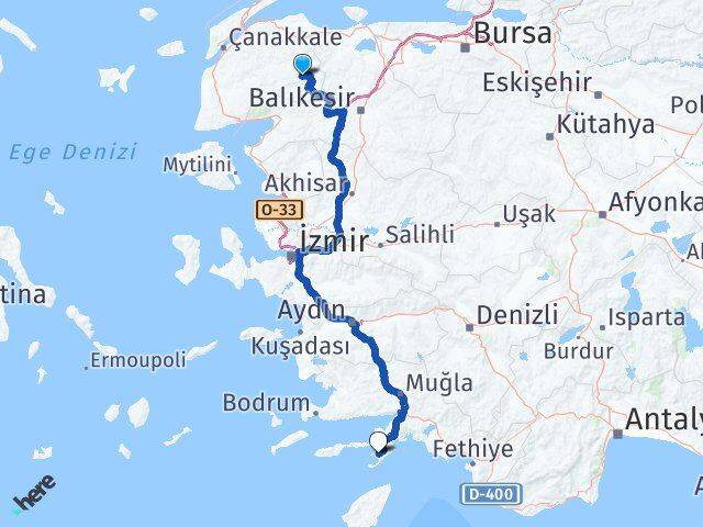Çanakkale Yenice Selimiye Marmaris Muğla Arası Kaç Km - Yol Haritası