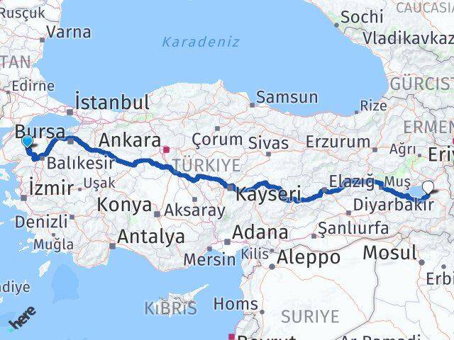 Çanakkale Yenice Van Arası Kaç Km - Yol Haritası