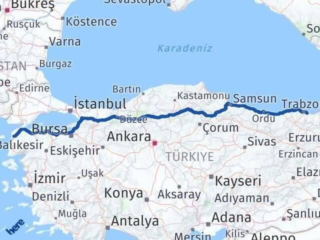 Çanakkale Yomra Trabzon Arası Kaç Km - Yol Haritası