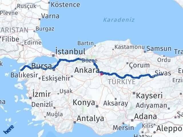 Çanakkale Zara Sivas Arası Kaç Km - Yol Haritası