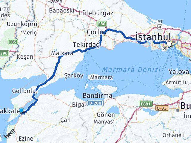 Çanakkale Zeytinburnu İstanbul Arası Kaç Km - Yol Haritası