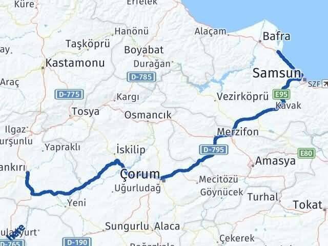 Çankırı 19 Mayıs Samsun Arası Kaç Km - Yol Haritası