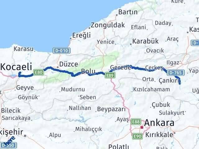 Çankırı Adapazarı Sakarya Arası Kaç Km - Yol Haritası