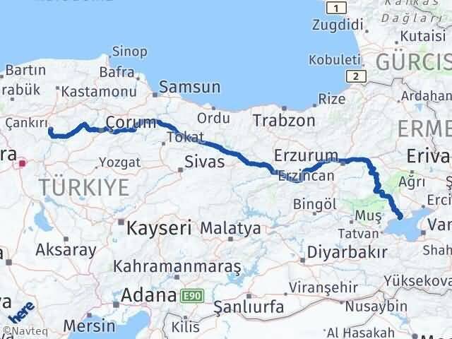Çankırı Adilcevaz Bitlis Arası Kaç Km - Yol Haritası
