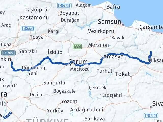 Çankırı Akkuş Ordu Arası Kaç Km - Yol Haritası