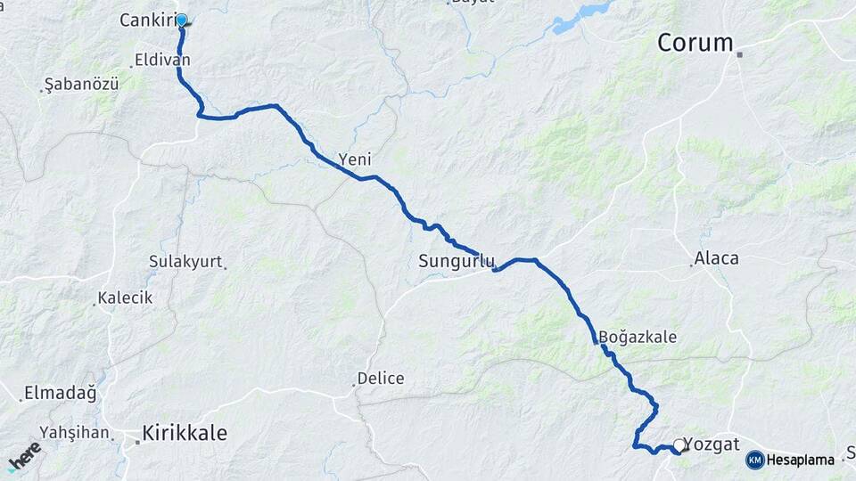 Çankırı Akören Arası Kaç Km - Yol Haritası