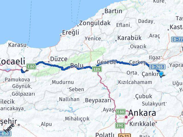 Çankırı Akyazı Sakarya Arası Kaç Km - Yol Haritası