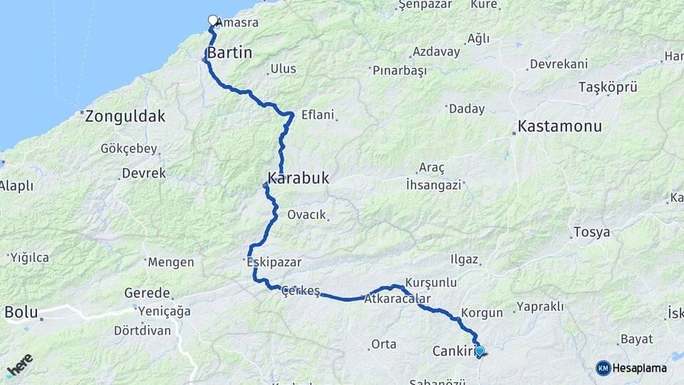 Çankırı Amasra Bartın Arası Kaç Km - Yol Haritası