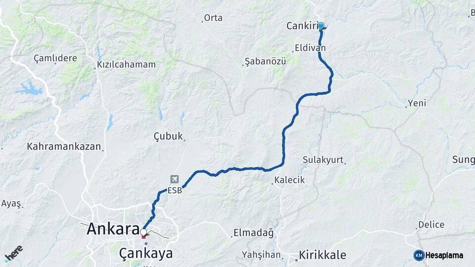 Çankırı Ankara Arası Kaç Km - Yol Haritası