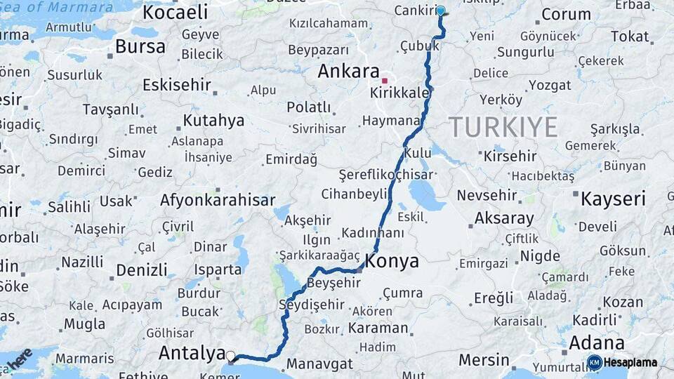Çankırı Antalya Arası Kaç Km - Yol Haritası
