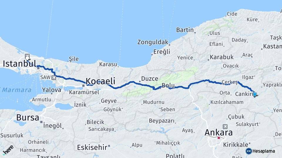 Çankırı Arnavutköy İstanbul Arası Kaç Km - Yol Haritası