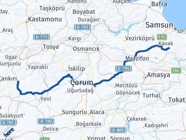Çankırı Asarcık Samsun Arası Kaç Km - Yol Haritası